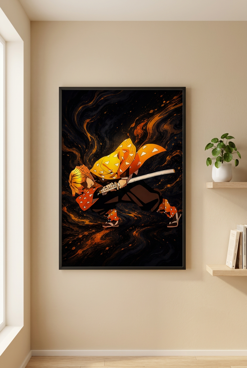 Zenitsu poster framed in a modern interior